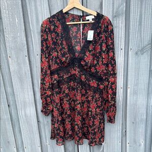 Floral Black and Red Dress